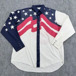 Wrangler Shirt Men 17.5 36 XL Xlong Tails American Flag Western Button Up *FLAWS